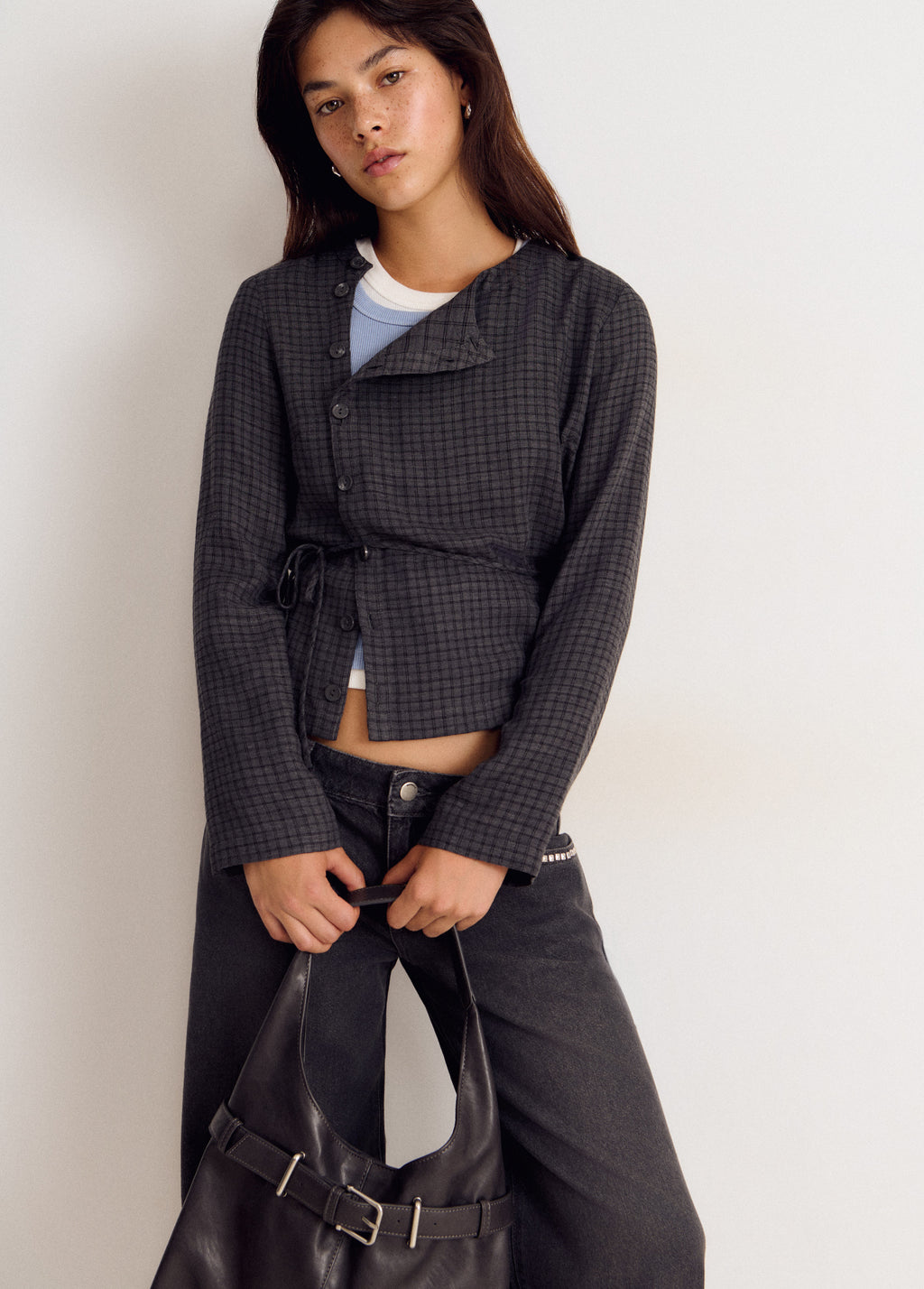 Checked blouse with button details