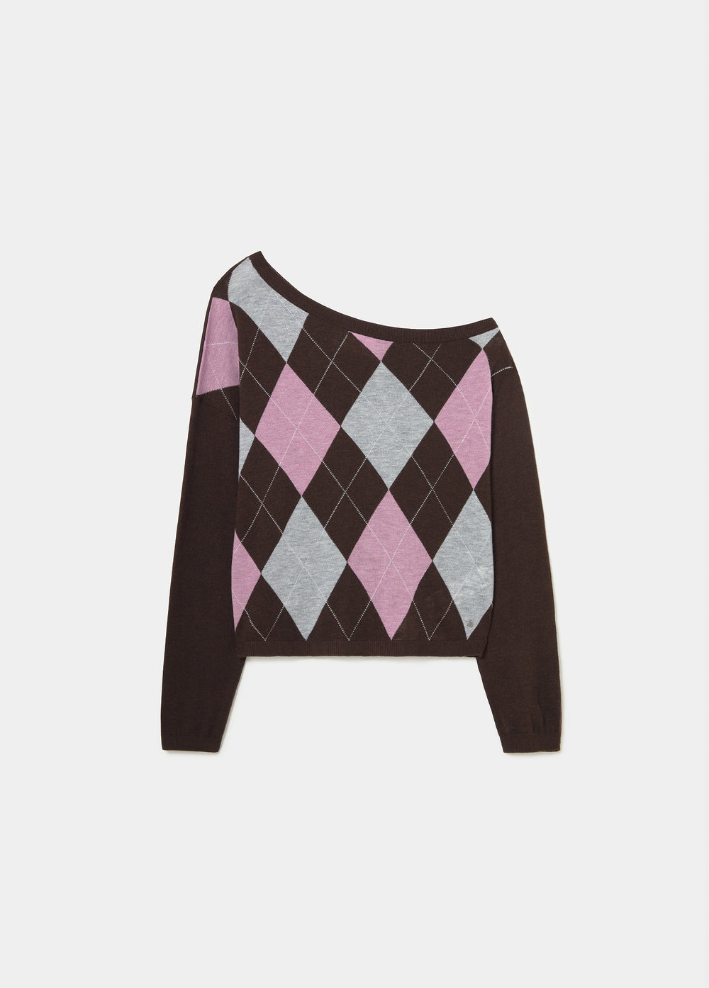 Asymmetrical diamond-patterned sweater