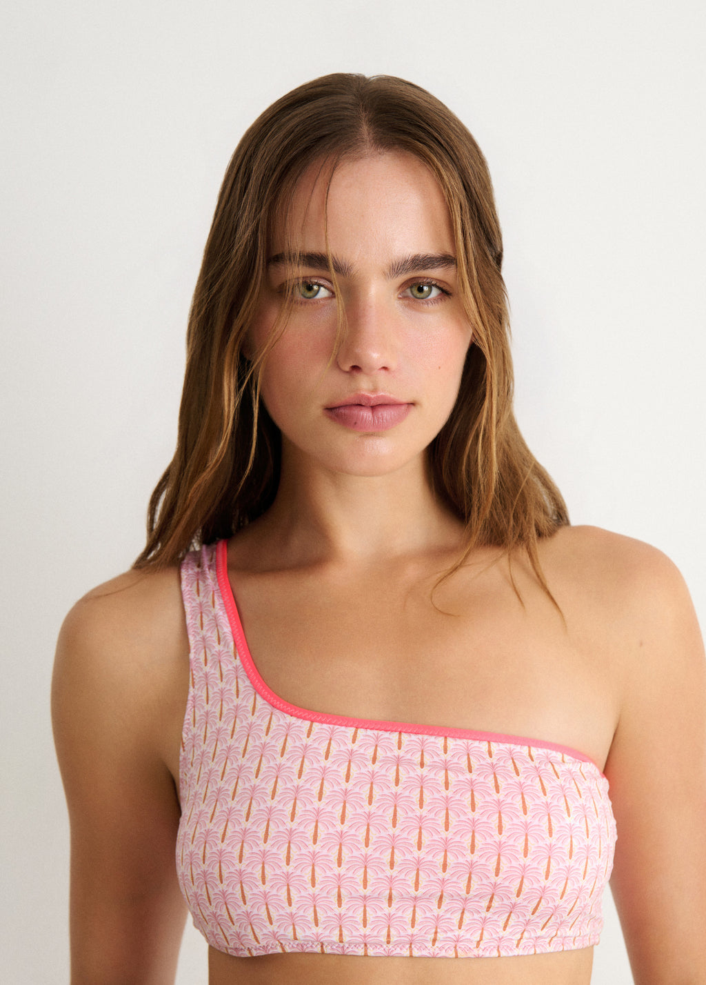 Top bikini asymétrique palmiers