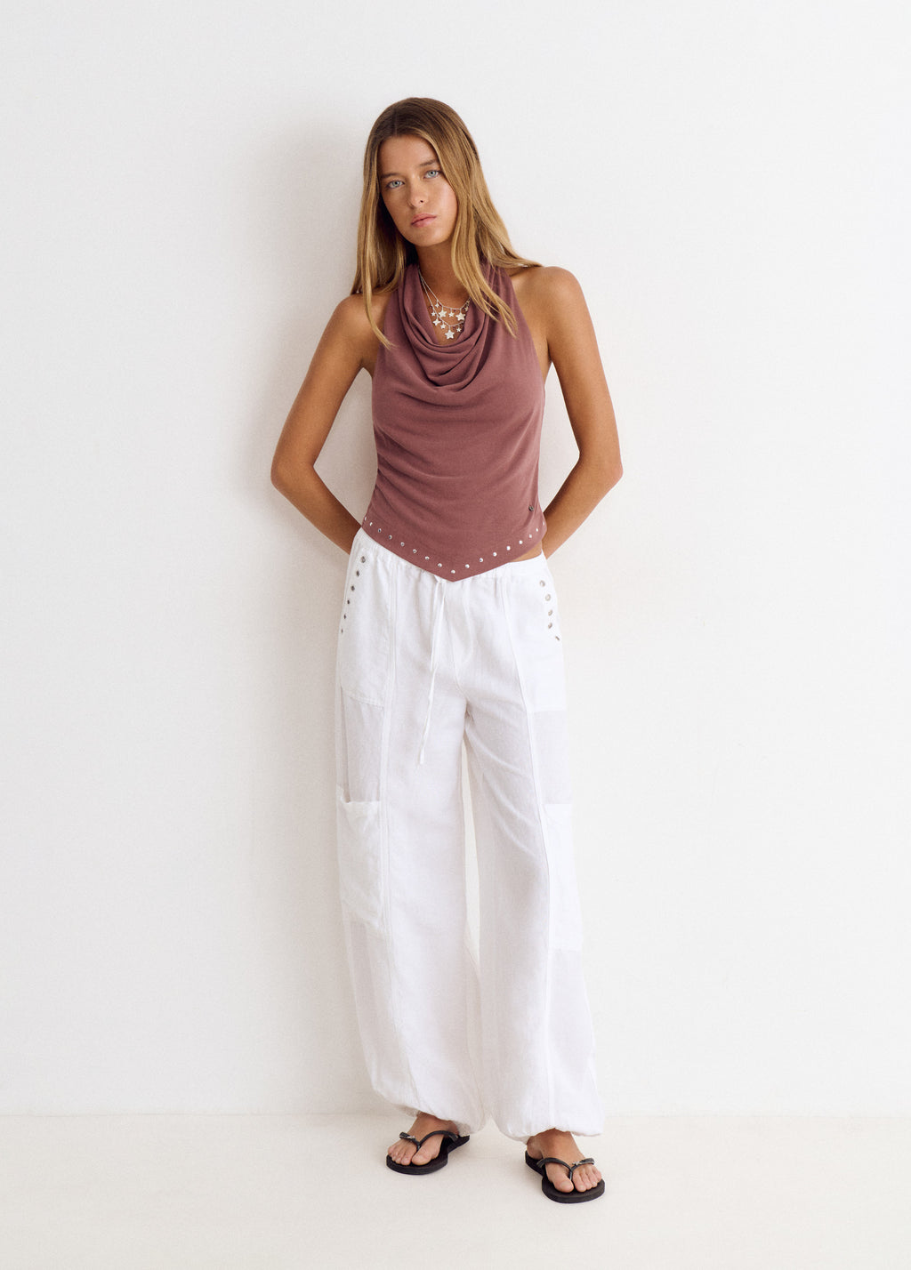 Top halter tachas cupro