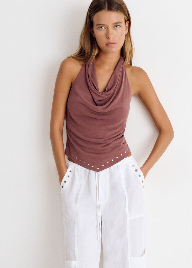Top halter tachas cupro