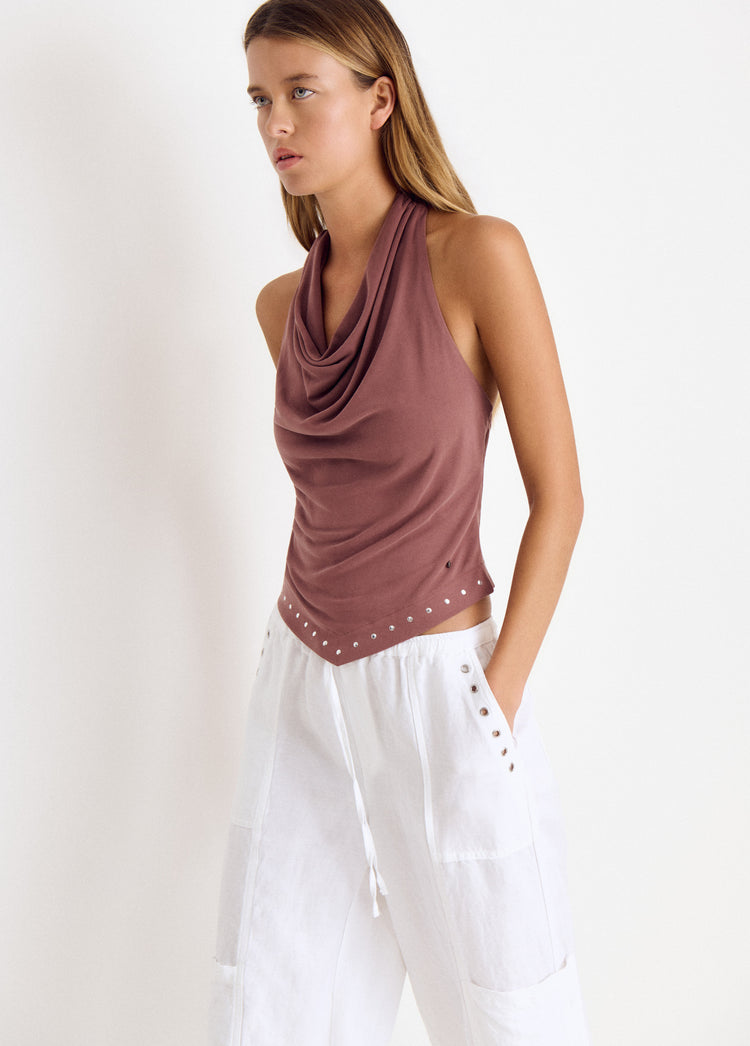 Top halter tachas cupro