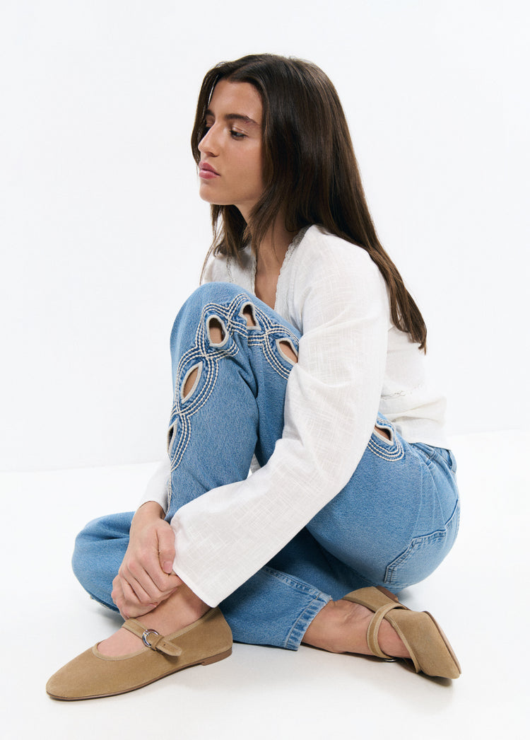Wildleder-Ballerina mit Riemen