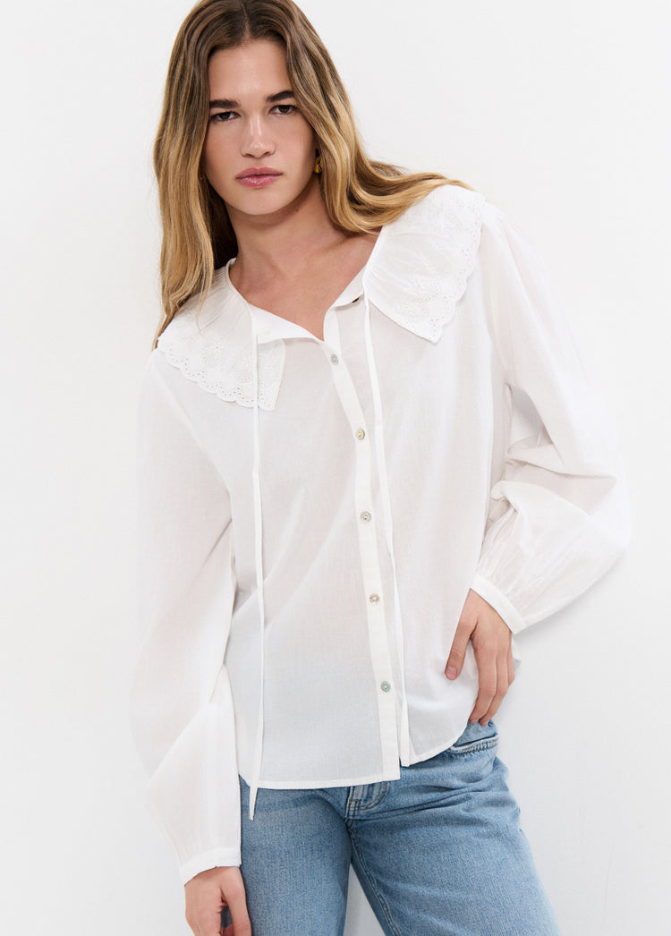 Blouse with Embroidered Bow