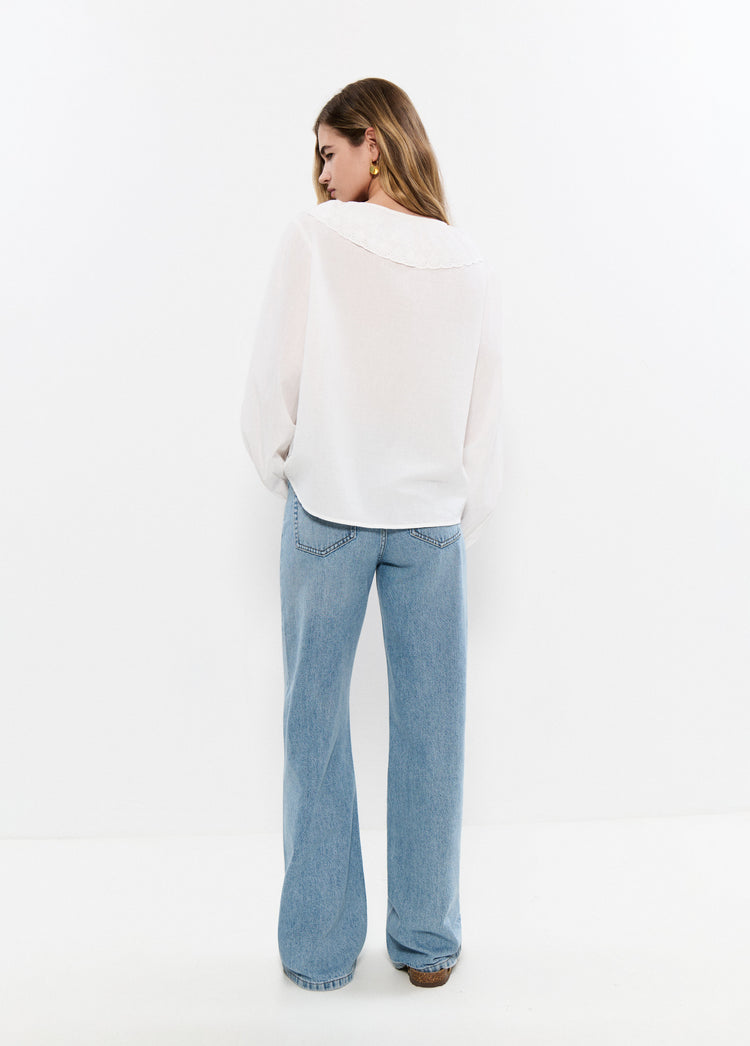 Blouse with Embroidered Bow