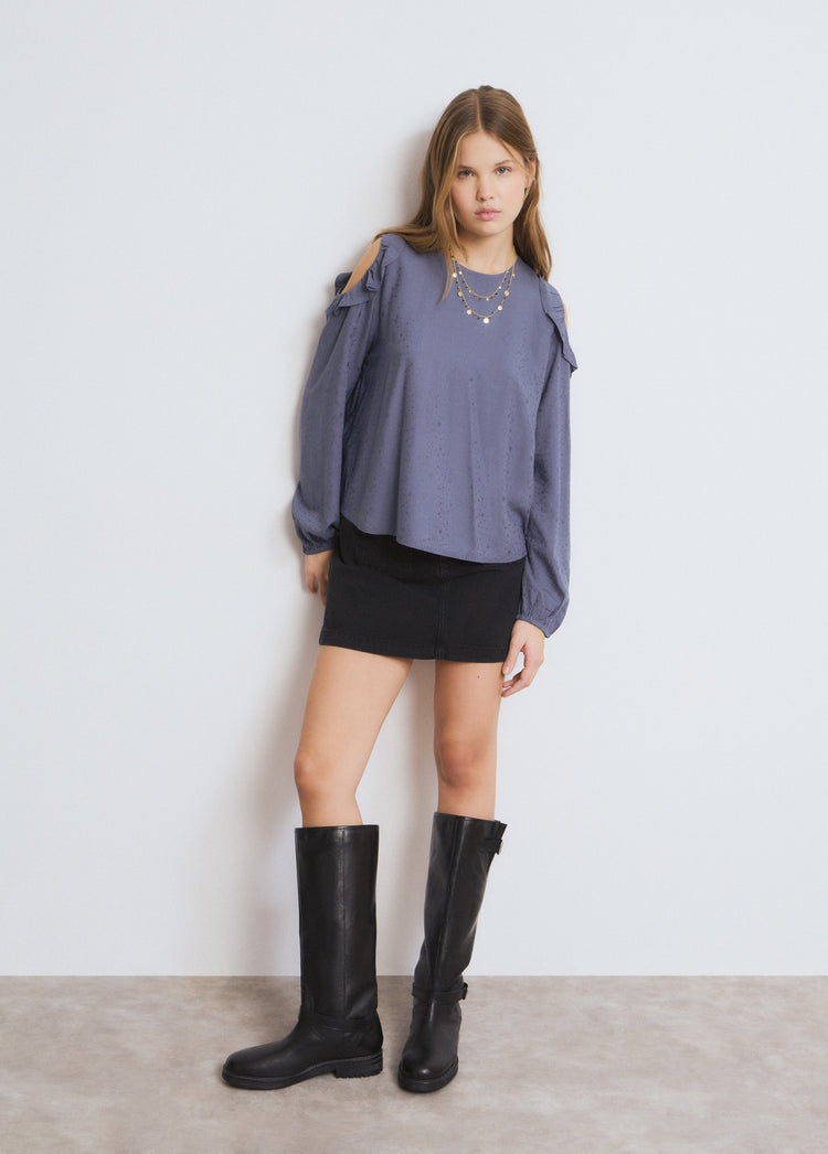 Cut-out Ruffle Blouse
