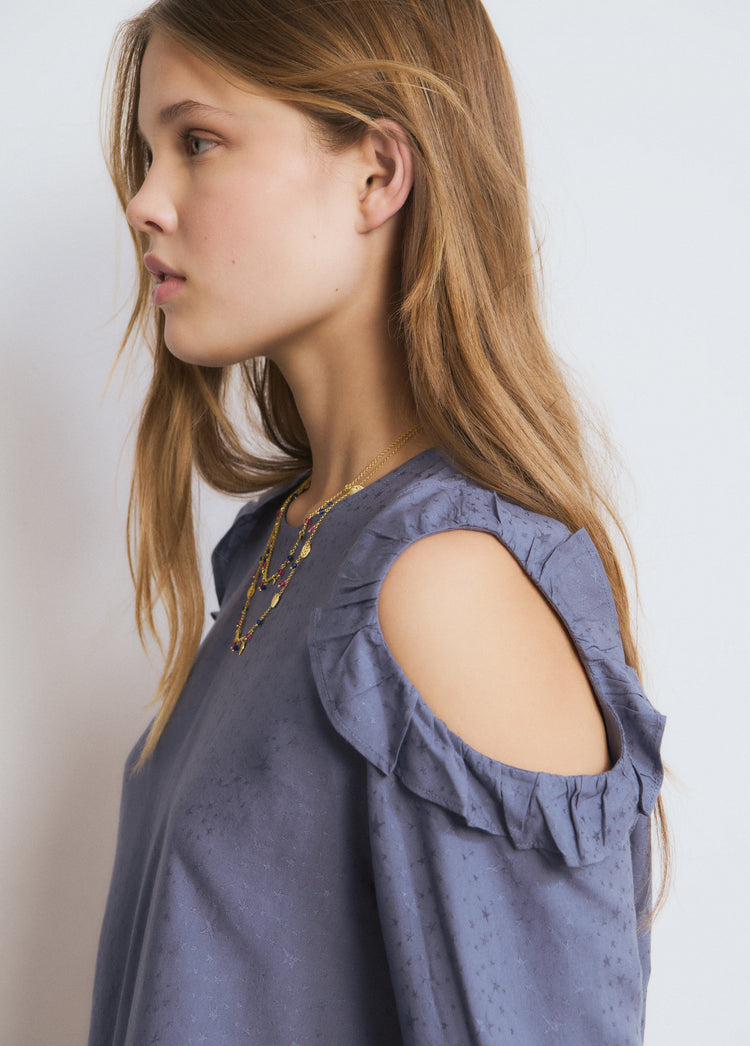 Cut-out Ruffle Blouse