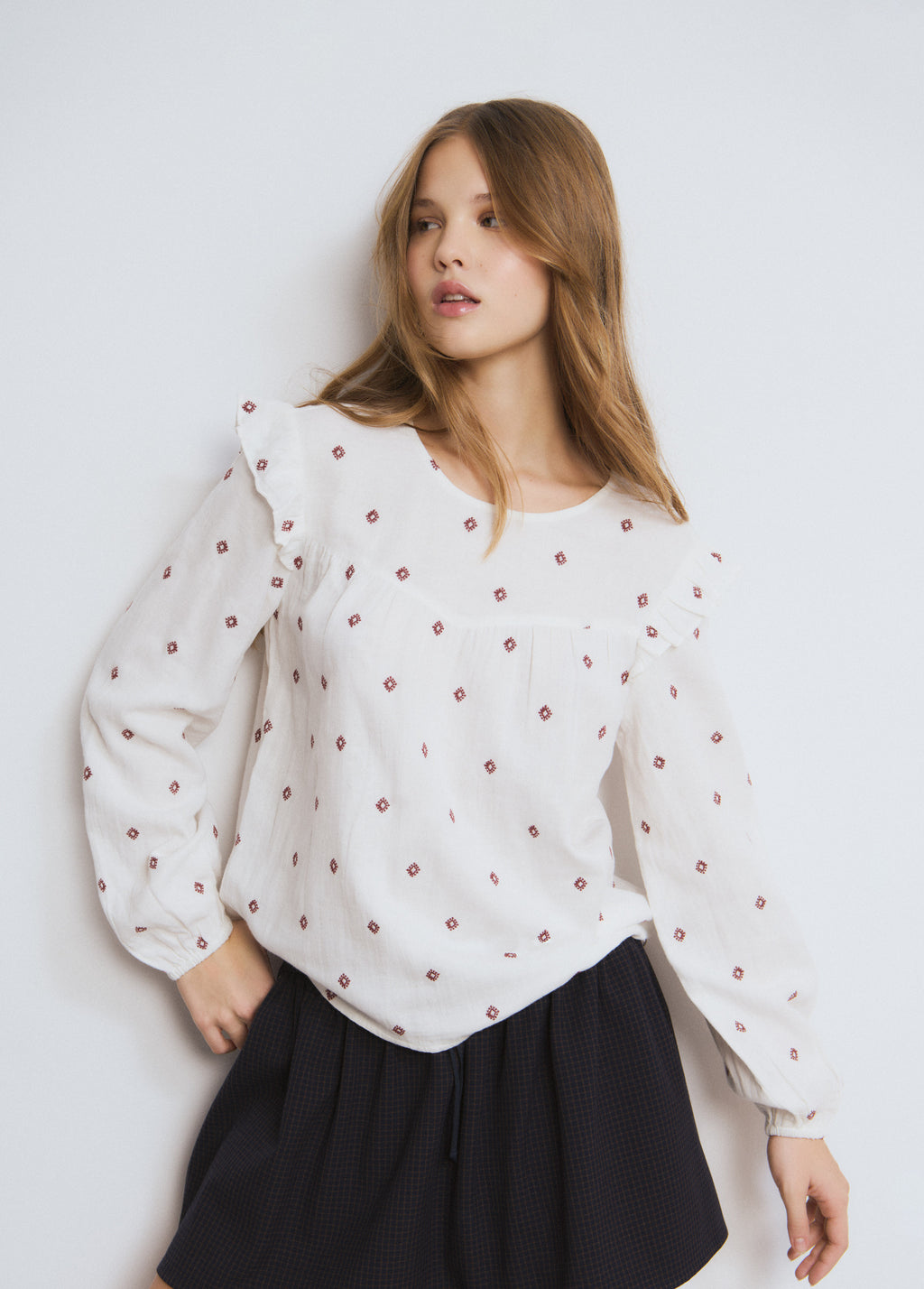 Blouse double tissu brodée