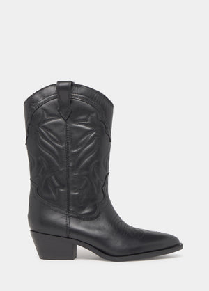 High cowboy leather boots