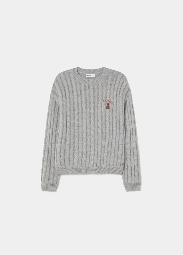 Braided sweater with dog embroidery