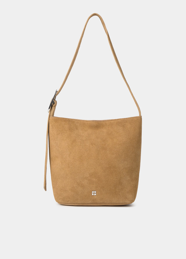 Borsa secchiello con manico in pelle