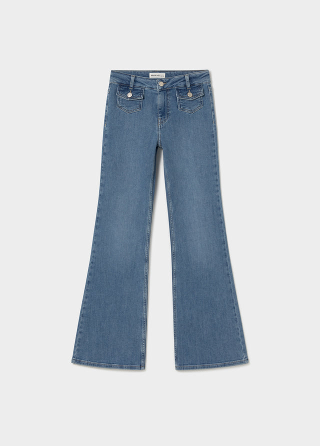 Jeans pattes d'éléphant poches avant