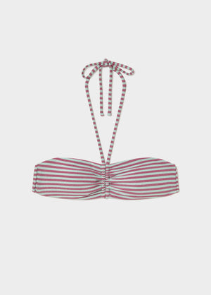 Top bandeau annodato a righe con filo metallizzato