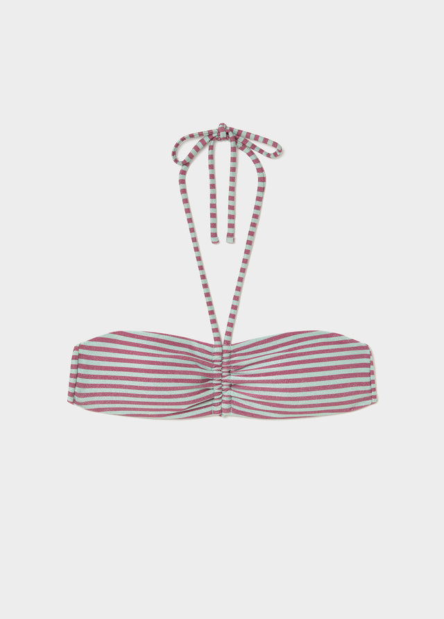 Striped bandeau top tied with metallic thread