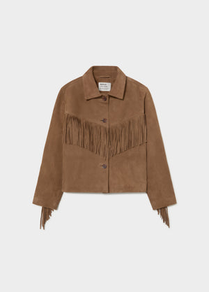 Veste en cuir suédé à franges