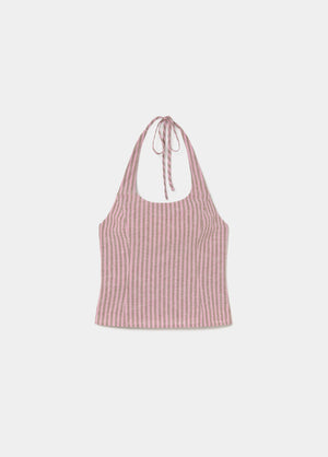 Top con scollo all'americana a righe