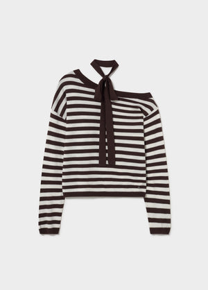 Asymmetrical striped sweater with choker