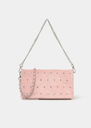 Leather flap bag with eyelets