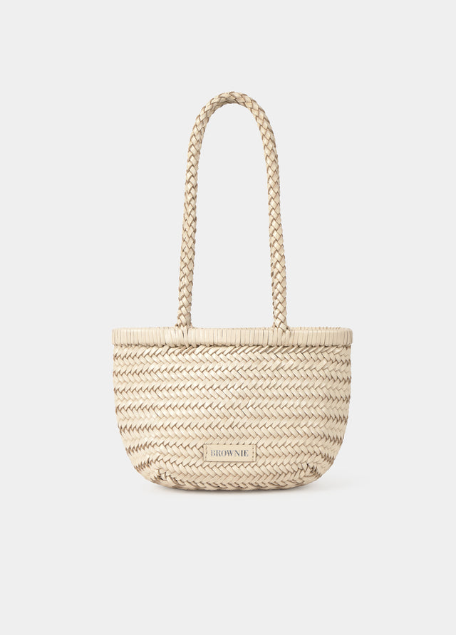 Mala shopper pequena trançada em pele