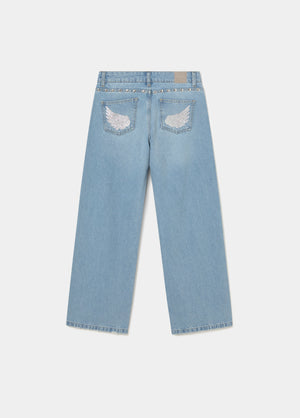 Low-rise glitter wing jeans