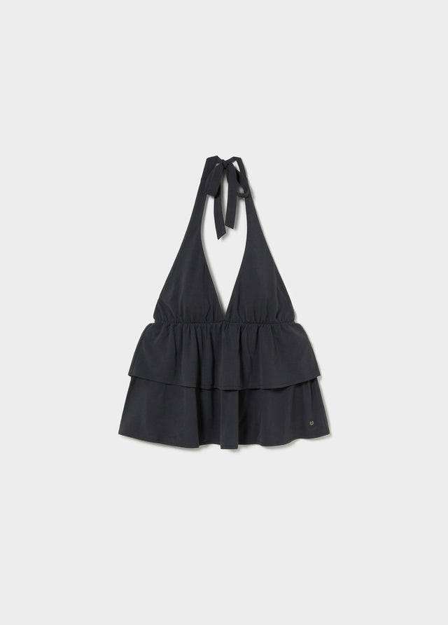 Halter top with multiple ruffles