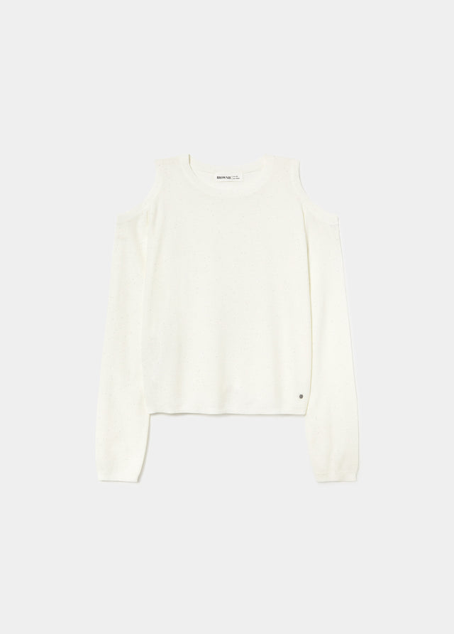 Shoulder cut-out sequin sweater