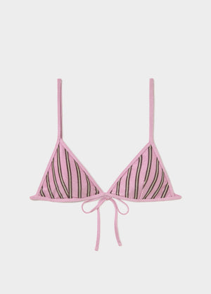Striped bikini top with lurex