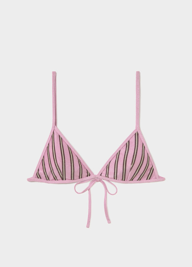 Striped bikini top with lurex
