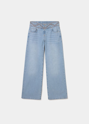 Pantalon taille large brodé