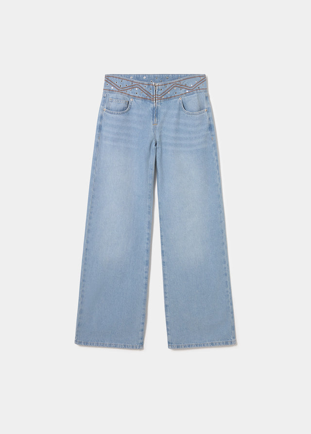 Pantalon taille large brodé