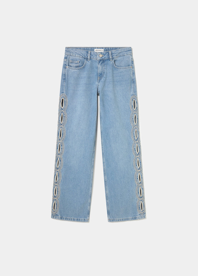 Pantalon droit broderies latérales