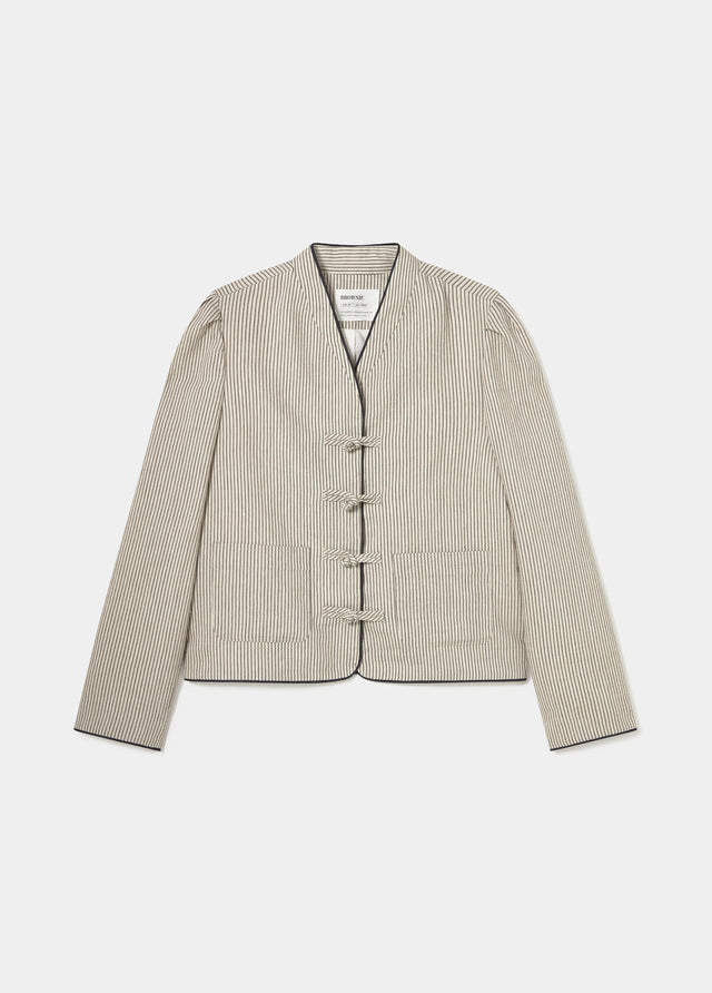 Mao collar striped jacket
