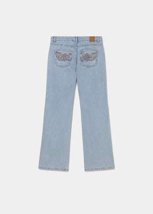 Jeans droit brodé poches