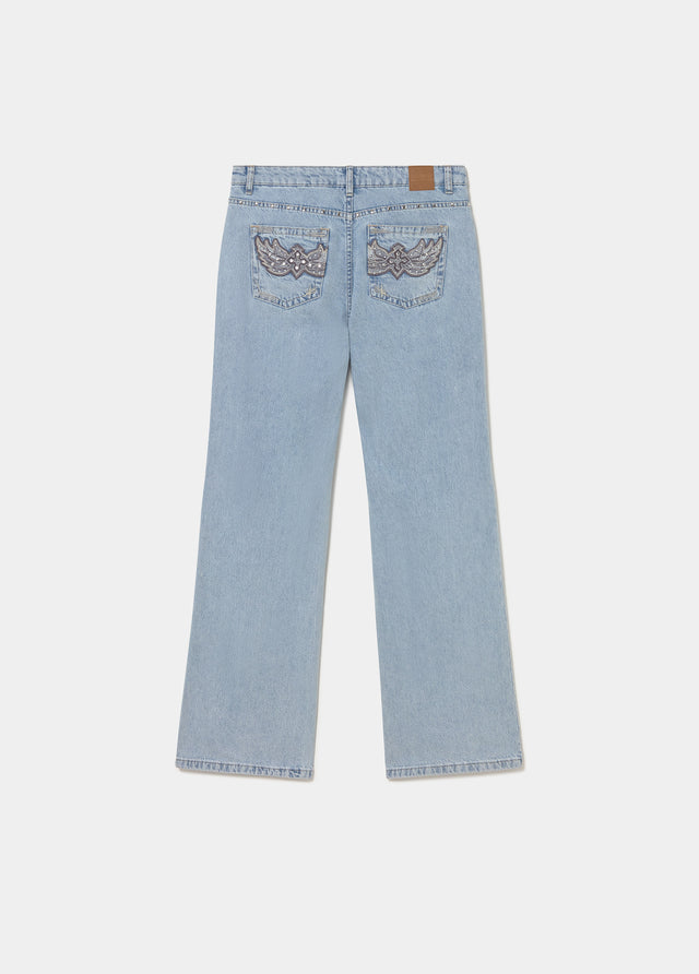 Straight jeans with embroidered pockets