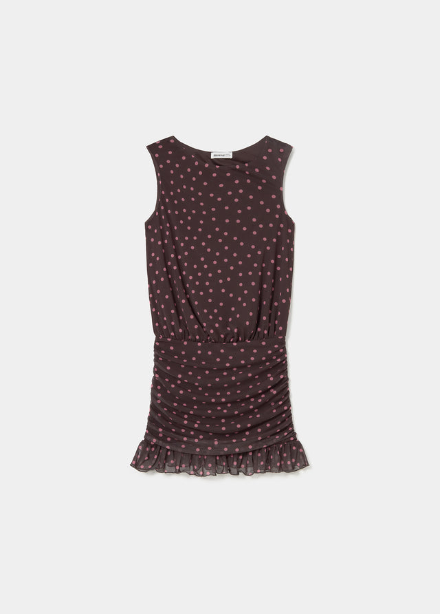 Vestido drapeado com bolinhas