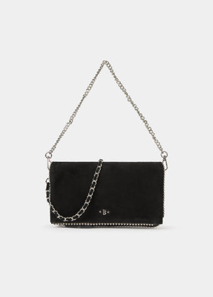 Suede flap bag with beads
