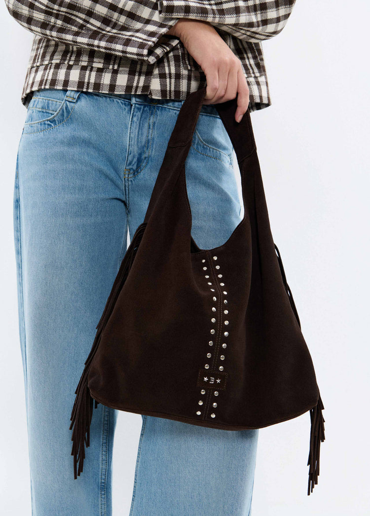 Bolso hombro piel flecos