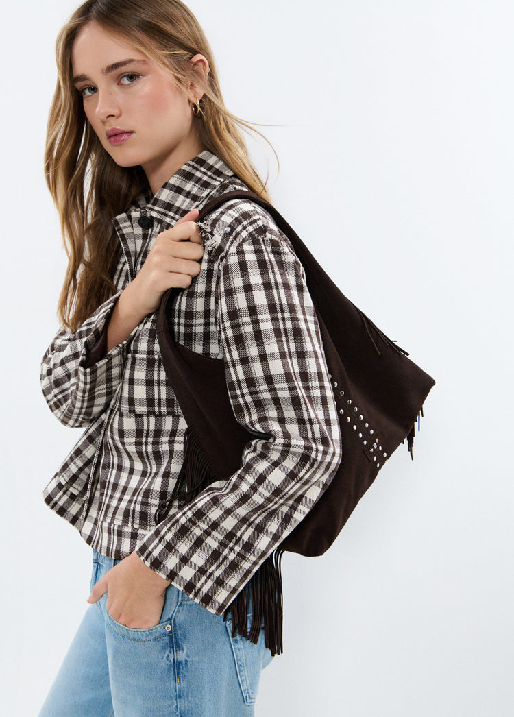 Bolso hombro piel flecos