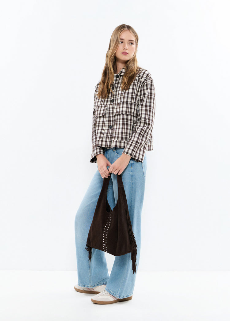 Bolso hombro piel flecos