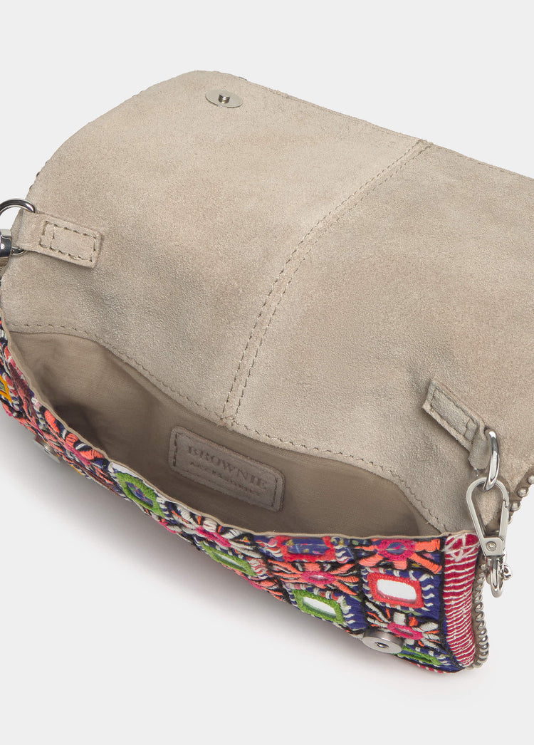 Bolso solapa espejos y bolitas