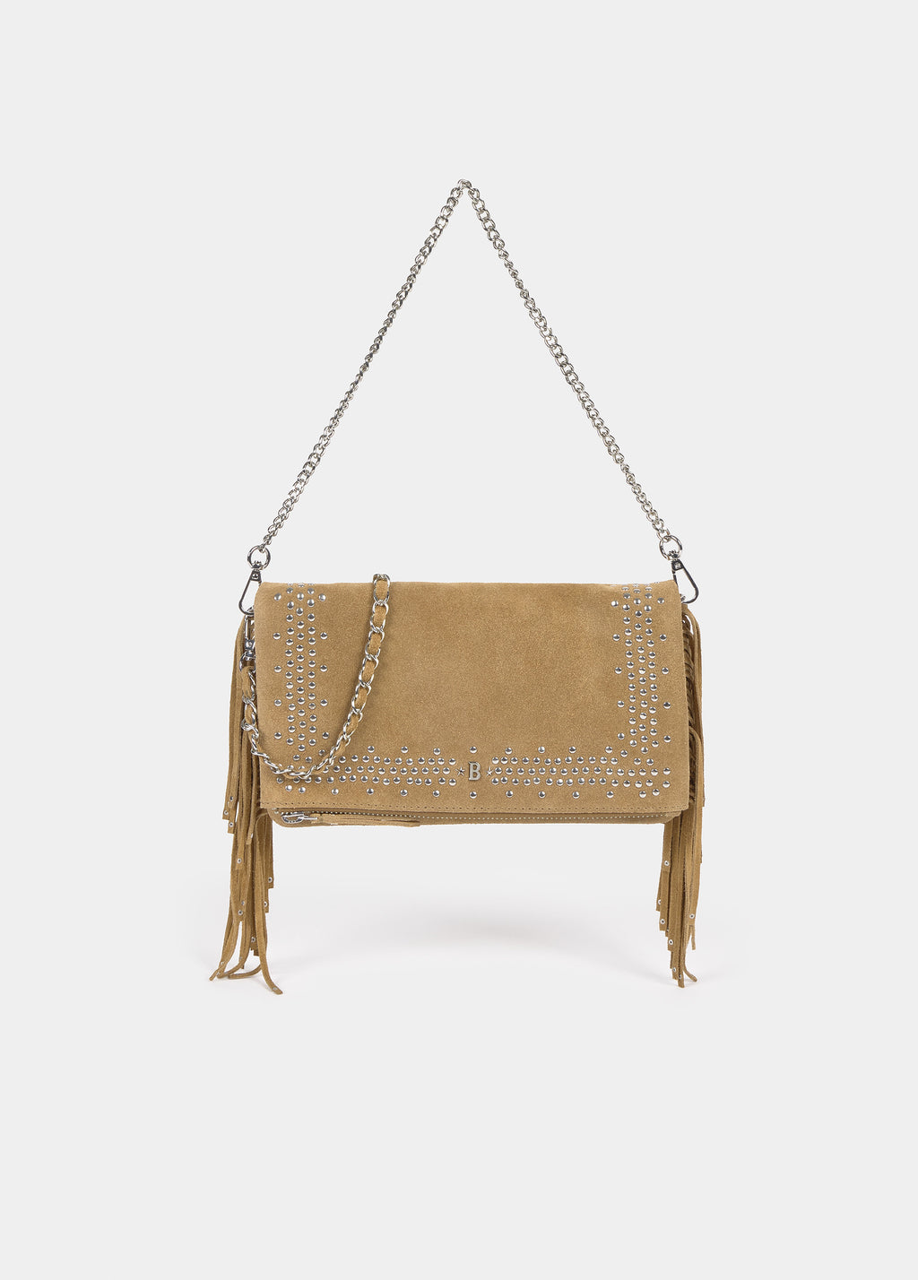 Sac rabat petits clous franges cuir