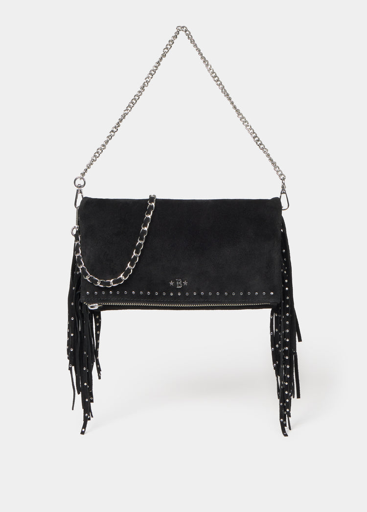 Bolso solapa tachitas flecos
