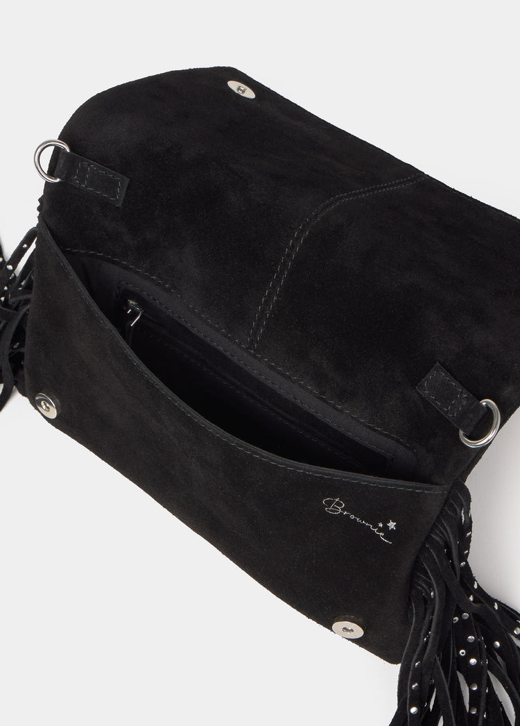 Bolso solapa tachitas flecos