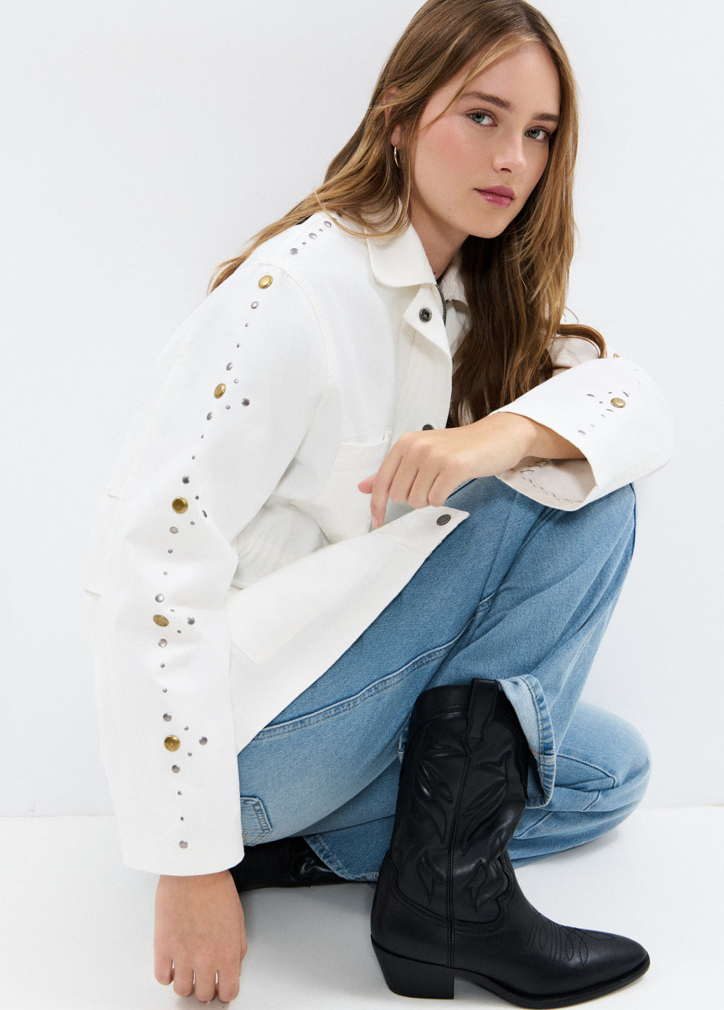 Bota alta cowboy em pele