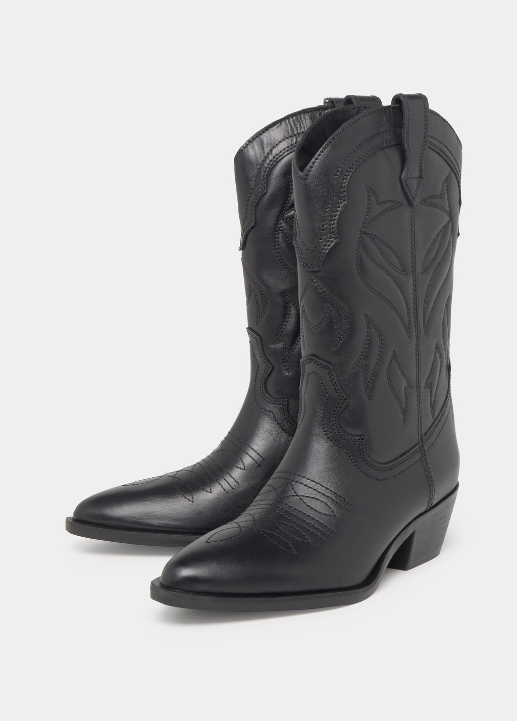 High cowboy leather boots