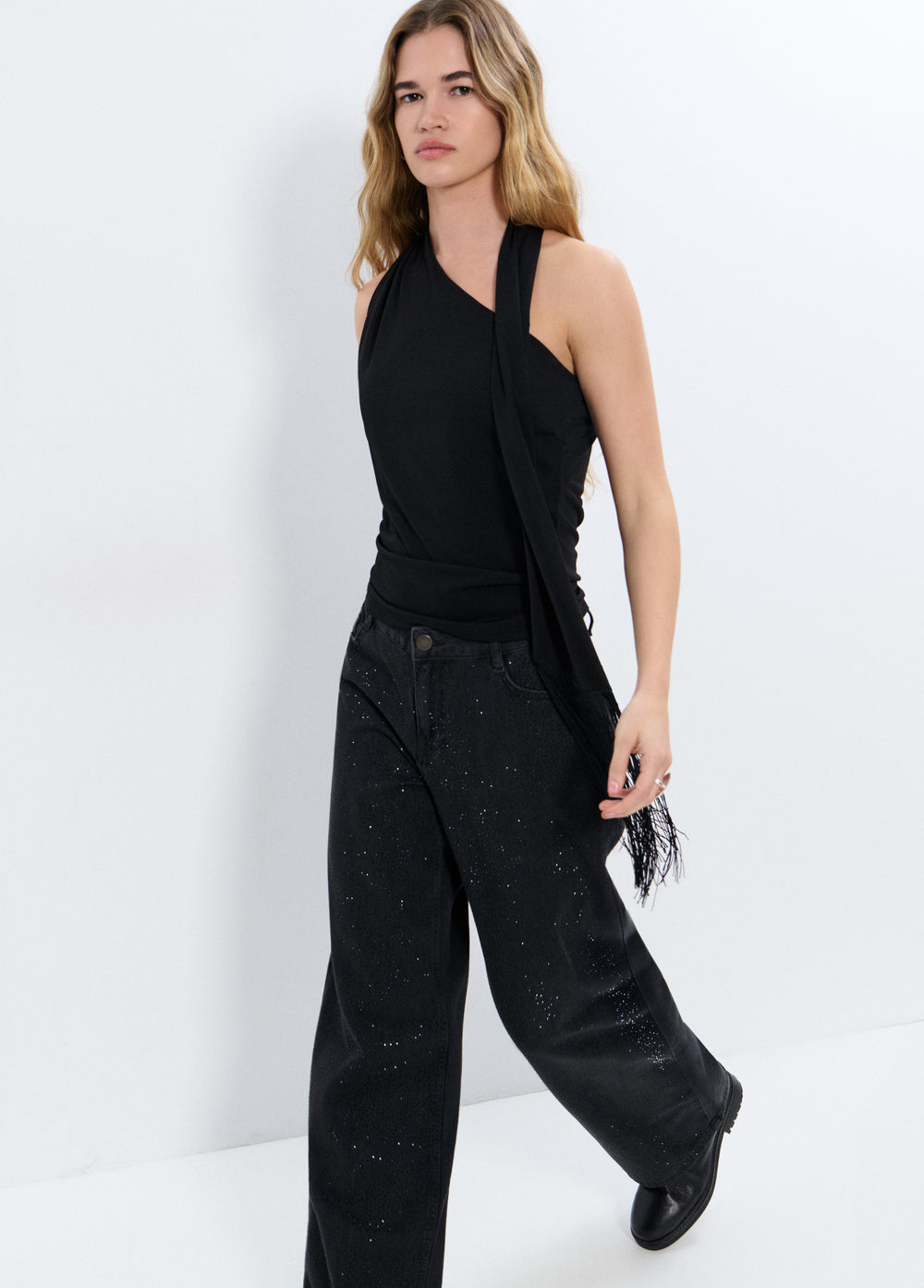 Fringed scarf t-shirt