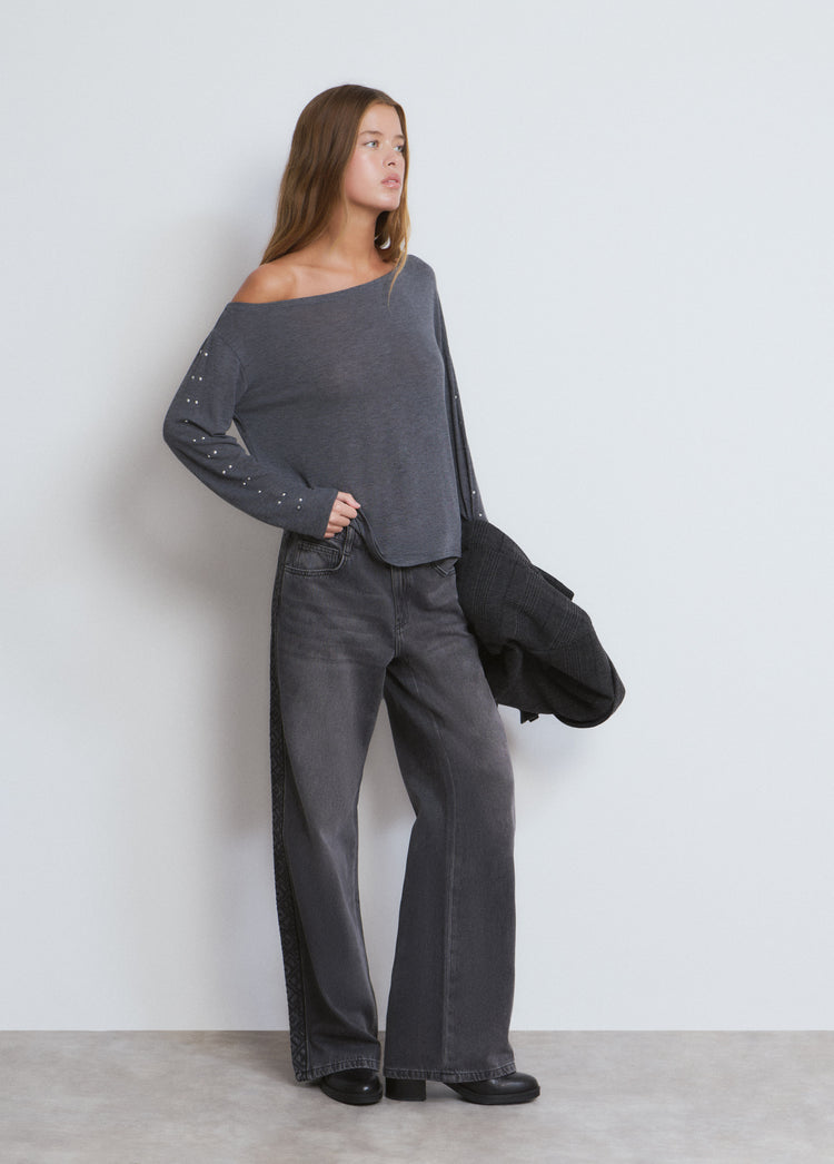 T-shirt manica lunga con borchie