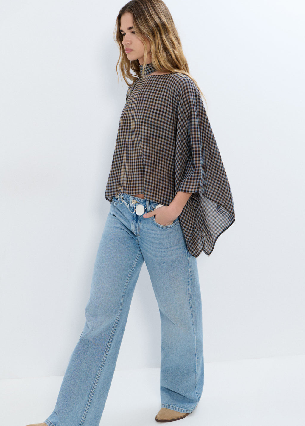 Plaid cape with scarf