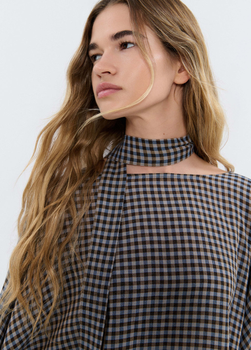 Plaid cape with scarf