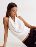 Halter top with cascade neckline